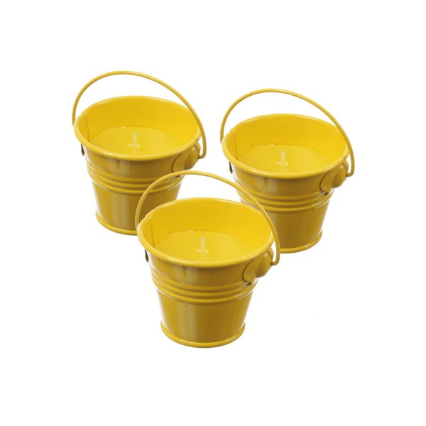 Duftkerzen CITRONELLA - Outdoor Kerzen im Metalleimer - H: 5,5cm - gelb - 3er Set