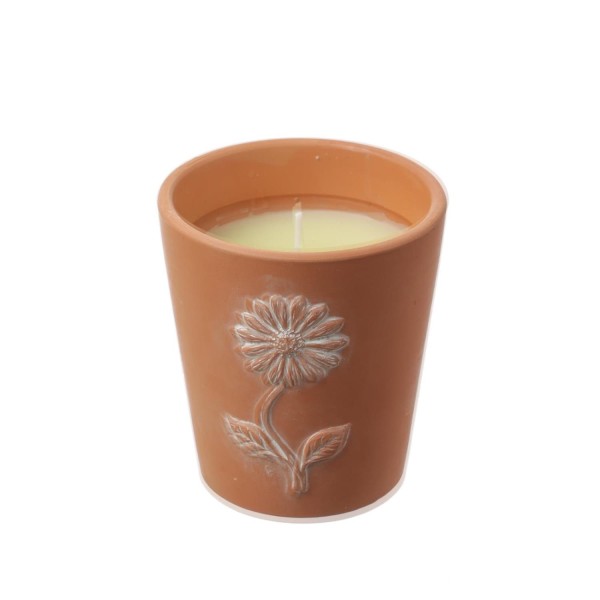 Duftkerze CITRONELLA - Outdoorkerze in Terrakotta Topf mit Blumenmuster - H: 11,5cm