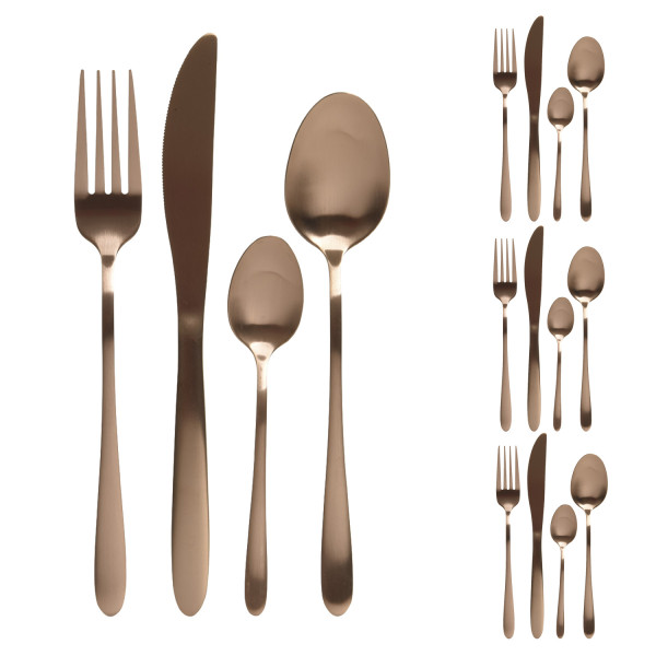 Besteck Set BRIT - Edelstahl - 16-teilig - je 4x Messer, Gabel, Löffel, Teelöffel - roségold