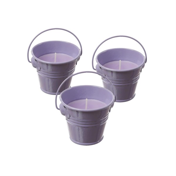 Duftkerzen CITRONELLA - Outdoor Kerzen im Metalleimer - H: 5,5cm - lila - 3er Set