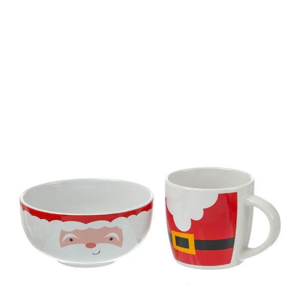 Frühstücksset Weihnachtsmann - Becher und Müslischale - Steingut - Geschirrset Weihnachten