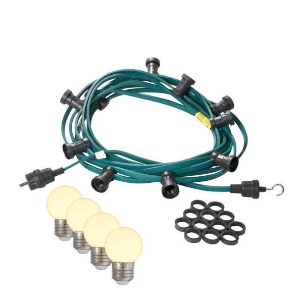 Illu-/Partylichterkette 10m - Außenlichterkette grün - Made in Germany 10 warmweiße LED Kugellampen