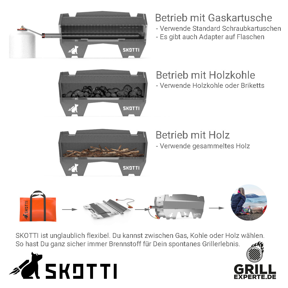 SKOTTI Grill 2.0 - SKOTTI - Premium Kompaktgrill incl. Anschluss KIT für  Gasflasche